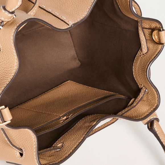 Tory Burch Mcgraw Bucket Drawstring Leather Satchel In Tiramisu - Picture 4 of 8